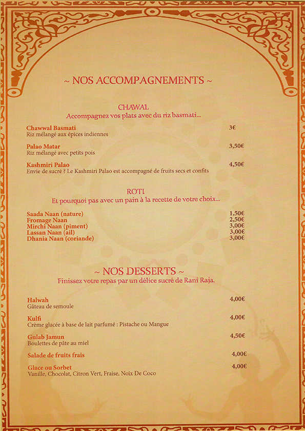 Carte Accompagnement Desserts